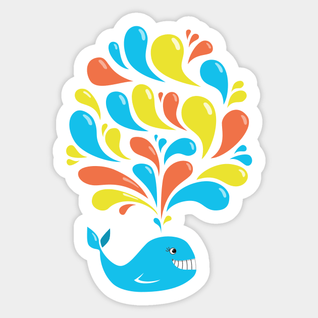 Colorful Splash Happy Cartoon Whale Sticker by Boriana Giormova